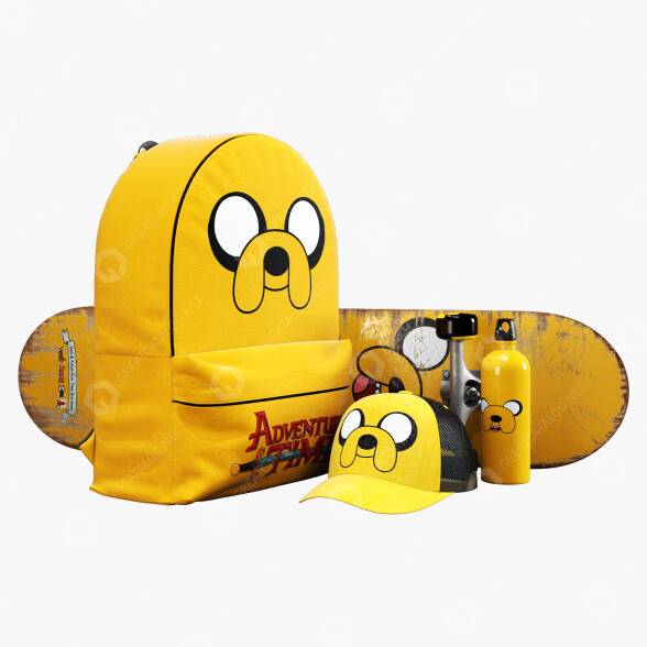 Рюкзак, скейтборд та інші аксесуари Set Cartoon Yellow 3D модель