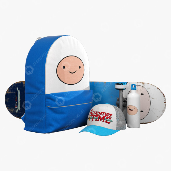 Рюкзак, скейтборд та інші аксесуари Set Cartoon Blue 3D модель