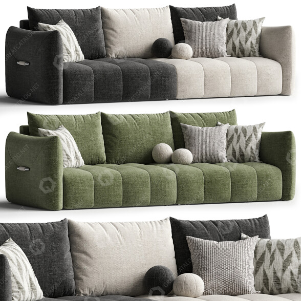 Sofa Litfad Beige Flannel Square Arm 3D-Modell