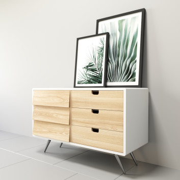 Sideboard and Pictures  In Solid Board Oak with Decor 3D model