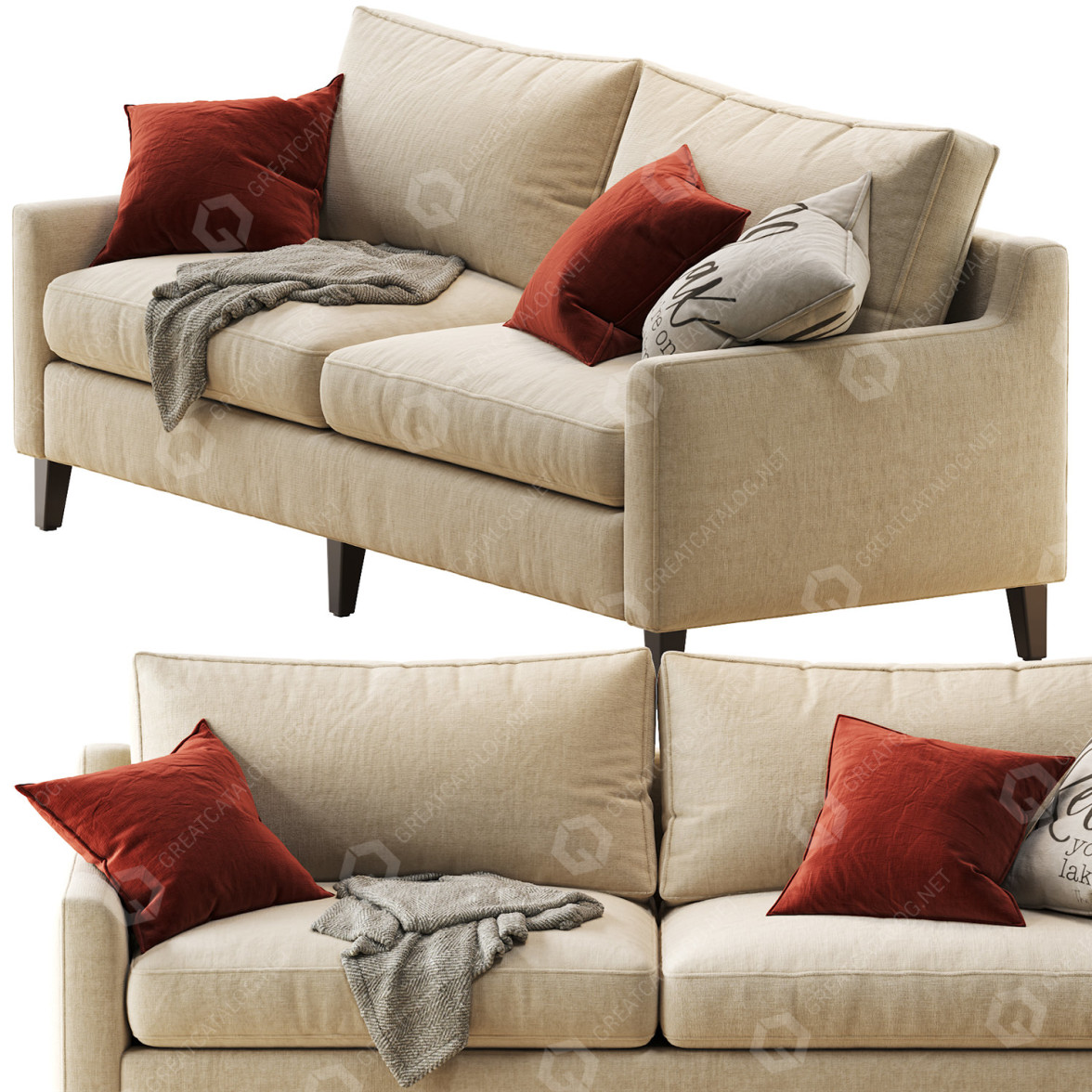 Sofa Pottery Barn Beverly Upholstered Beige 3D model GreatCatalog 5747