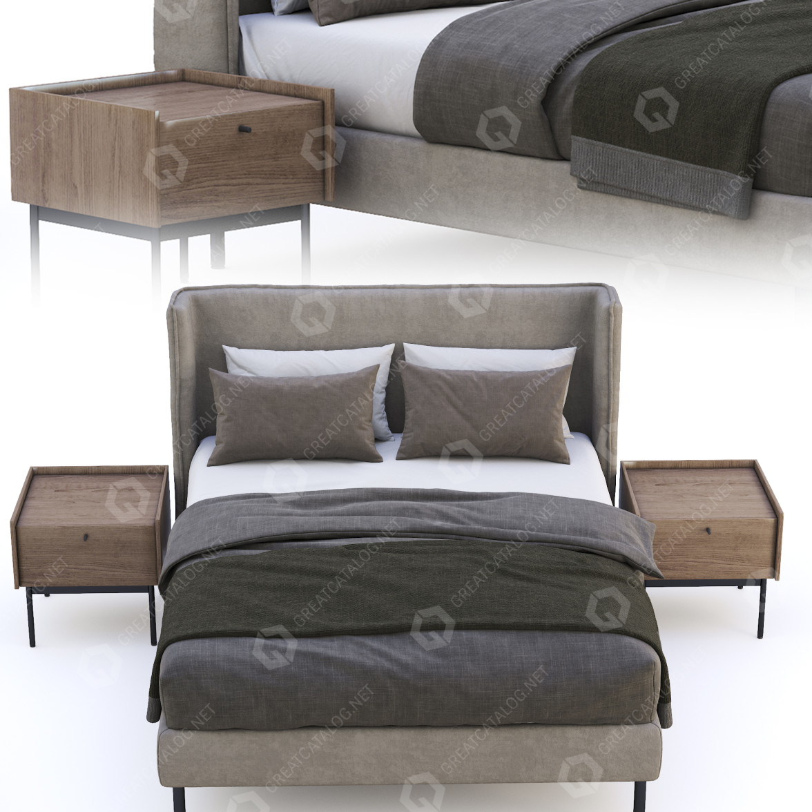 Bed and Bedside Tables Zegen Naomi Beige 3D model GreatCatalog 5941