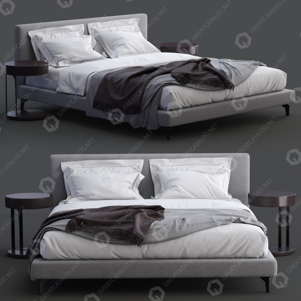 Ліжко та тумбочки Meridiani Stone Up Gray 3D модель