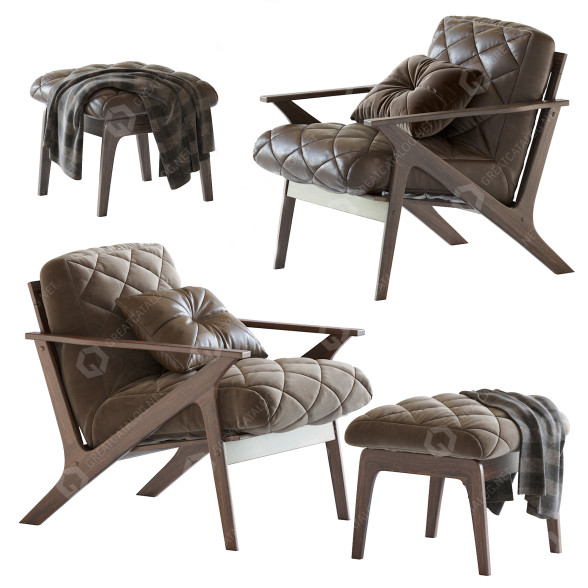 Крісло та пуф Mid-Century 3D модель