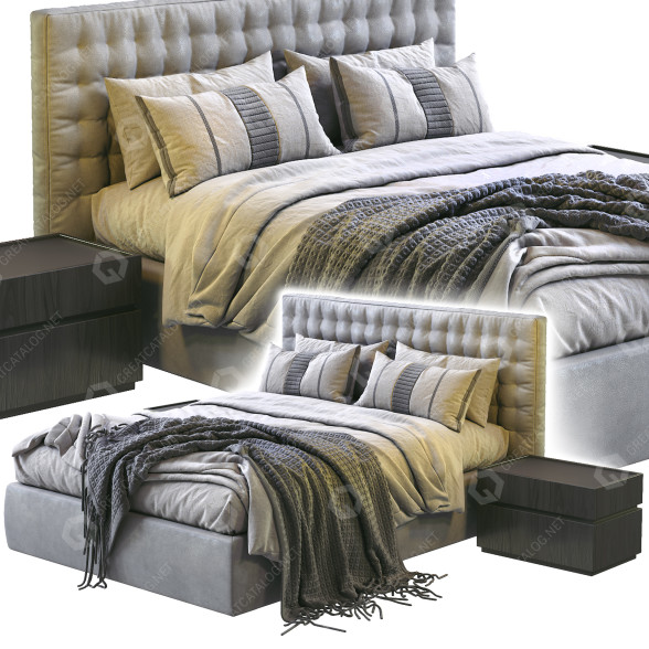 Ліжко та тумбочки MD House Line Gray 3D модель