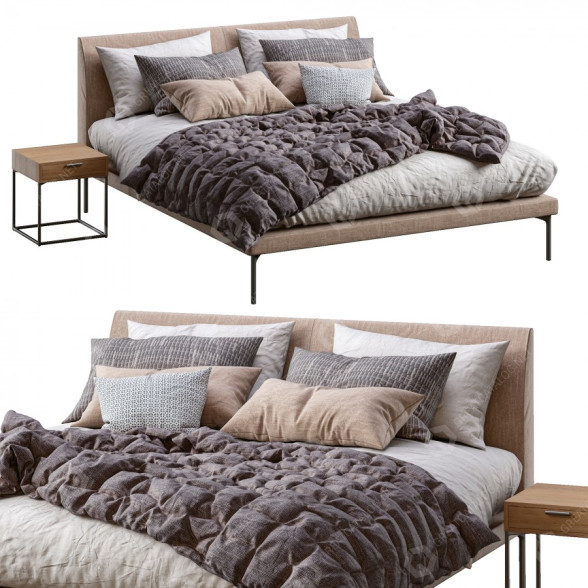 Кровать и тумбочки Zanotta Talamo Beige 3D модель - GreatCatalog 7321