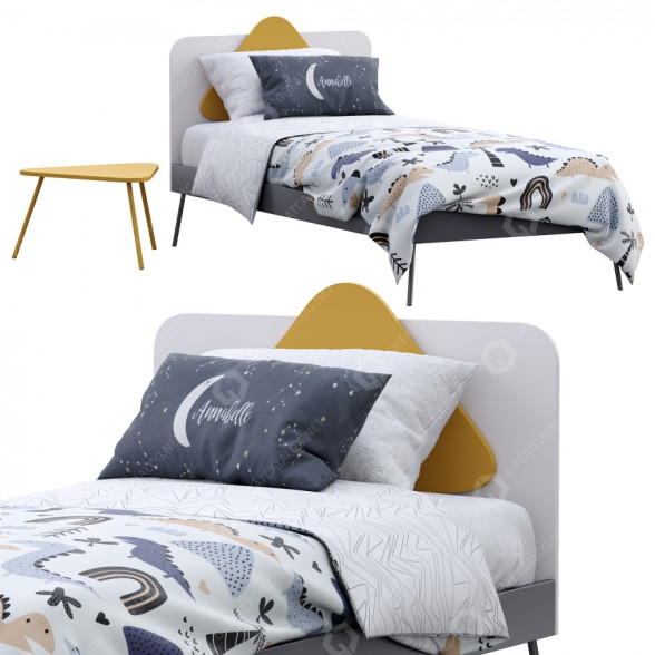 Bett und Nachttisch Nidi Trio 3D-Modell