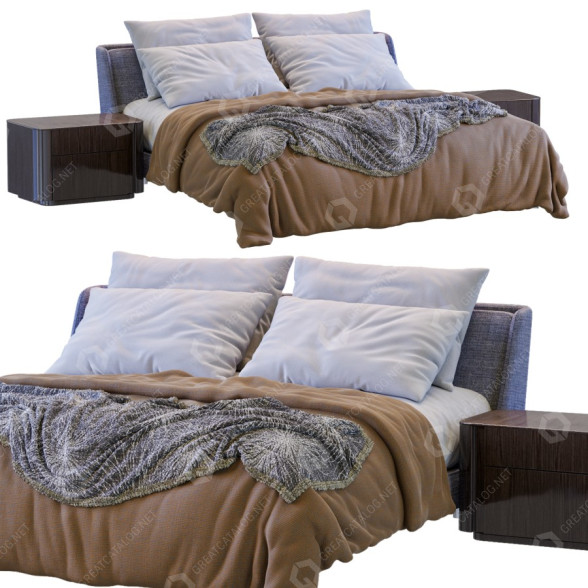 Ліжко та тумбочки Minotti Spencer Gray 3D модель