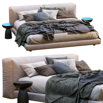 Bett und Nachttischchen Living Divani Softwall Beige