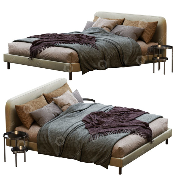 Кровать и тумбочки MADE Besley Beige 3D модель