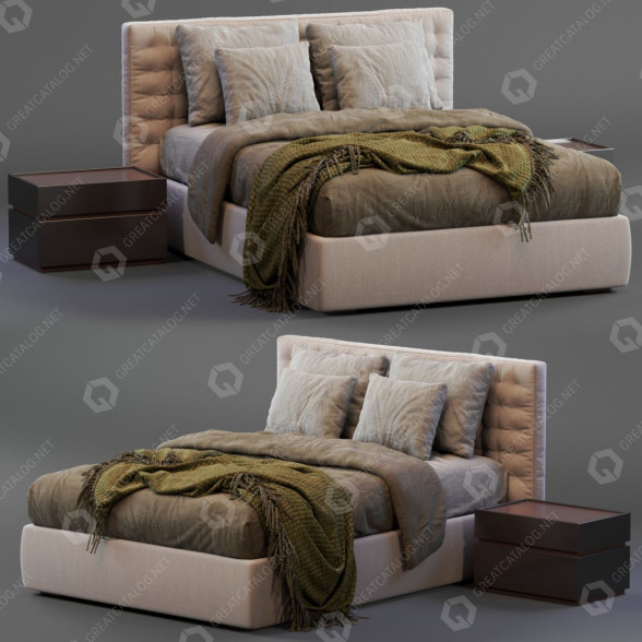 Ліжко та тумбочки MD House Line Beige 3D модель
