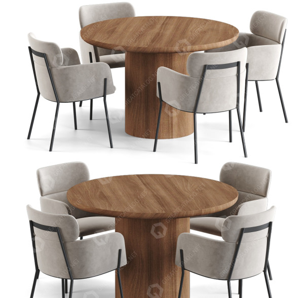 Стіл та стільці CB2 Spindler Round Dining 3D модель