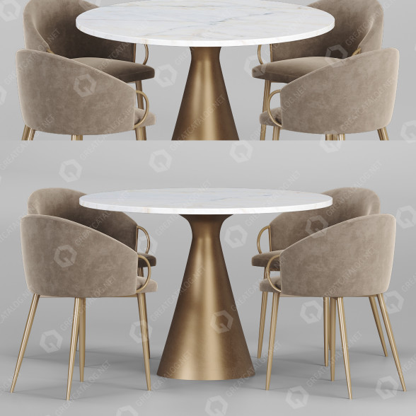 Table and Chairs West Elm Claire Counter and Silhouette Pedestal Oval 3D model
