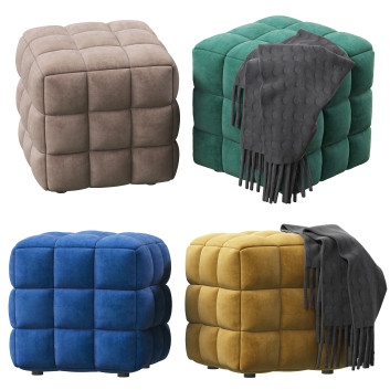 Hocker Blue Velvet Tufted  Cube