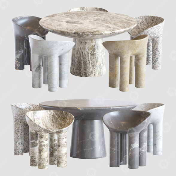 Mesa y sillas Toogood Round Contemporary and Roly Poly Modelo 3D