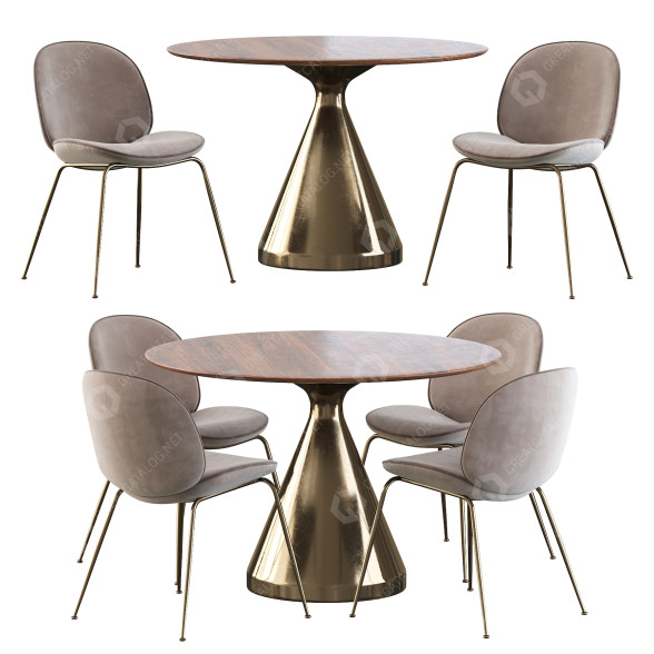 Стіл та стільці West Elm Silhouette Pedestal Round Dining and Beetle 3D модель