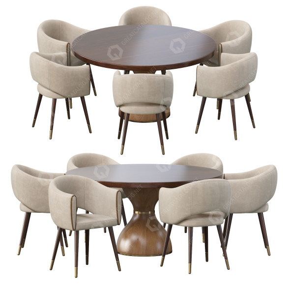 Stół i krzesła Hooker Furniture Point Reyes Botticelli Large Round Dining and Grace model 3D