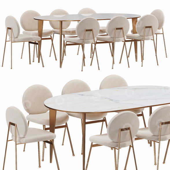 Стол и стулья West Elm Jane Dining 3D модель