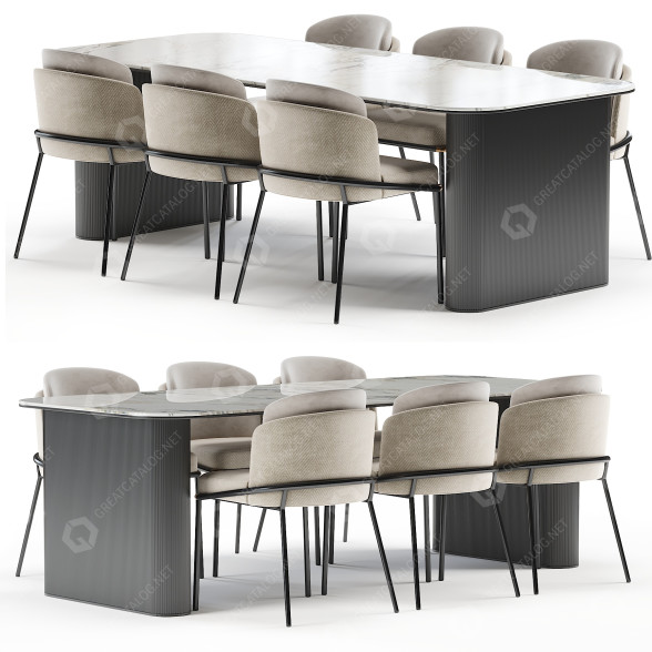 Table and Chairs Minotti Fil Noir 3D model