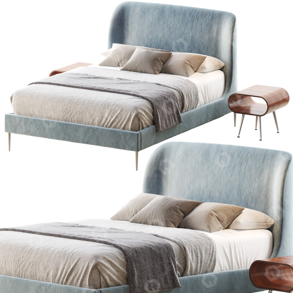 Lit et tables de chevet West Elm Lana Upholstered modèle 3D